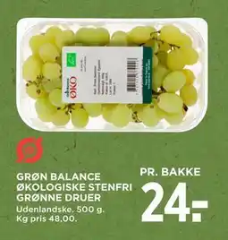 MENY GRØN BALANCE ØKOLOGISKE STENFRI GRØNNE DRUER, DKK 24 tilbud