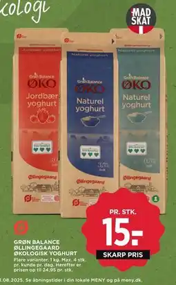 MENY GRØN BALANCE ØLLINGEGAARD ØKOLOGISK YOGHURT, DKK 15 tilbud