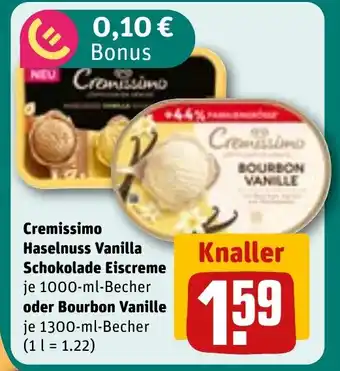 REWE DE Cremissimo Haselnuss Vanilla Schokolade Eiscreme tilbud