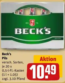 REWE DE Beck's Pils versch. Sorten, tilbud