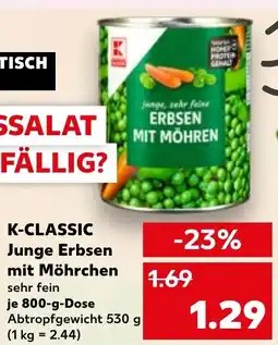 Kaufland K-CLASSIC Junge Erbsen mit Möhrchen tilbud