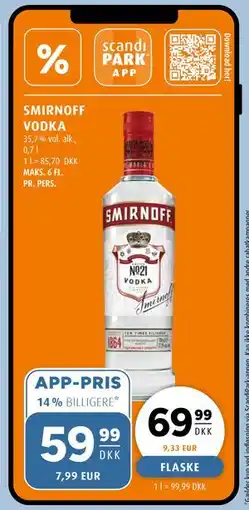 Scandinavian Park SMIRNOFF VODKA, DKK 69.99, App-pris tilbud
