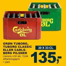 Let-Køb GRØN TUBORG, TUBORG CLASSIC ELLER CARLSBERG PILSNER, DKK 135 tilbud