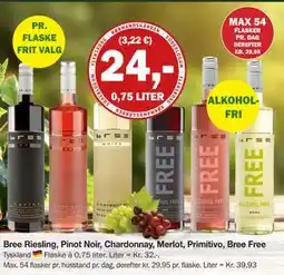 Købmandsgården Bree Riesling, Pinot Noir, Chardonnay, Merlot, Primitivo, Bree Free, DKK 24 tilbud