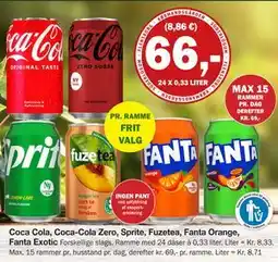 Købmandsgården Coca Cola, Coca-Cola Zero, Sprite, Fuzetea, Fanta Orange, Fanta Exotic, DKK 66 tilbud
