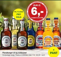 Købmandsgården Flensburger øl og sodavand, DKK 6 tilbud