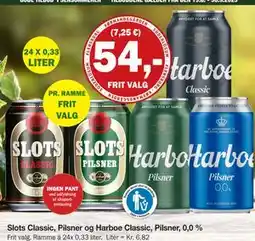 Købmandsgården Slots Classic, Pilsner og Harboe Classic, Pilsner, 0,0 %, DKK 54 tilbud