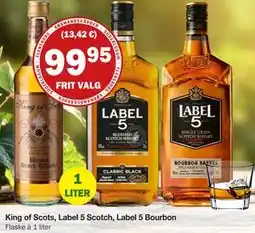 Købmandsgården King of Scots, Label 5 Scotch, Label 5 Bourbon, DKK 99.95 tilbud