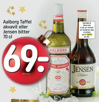 REMA 1000 Aalborg Taffel akvavit eller Jensen bitter tilbud