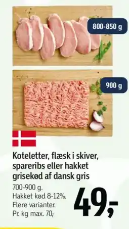 Føtex Koteletter, flæsk i skiver, spareribs eller hakket grisekød af dansk gris tilbud