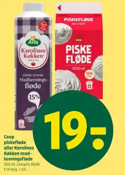 Coop 365 Coop piskefløde eller karolines køkken mad- lavningsfløde tilbud