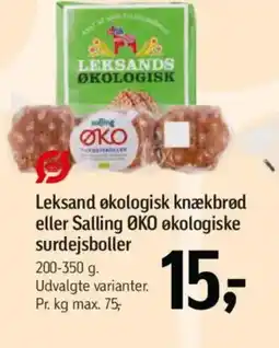 Føtex Leksand økologisk knækbrød eller Salling OKO økologiske surdejsboller tilbud