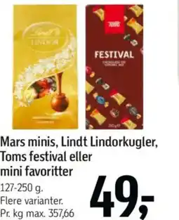 Føtex Mars minis, lindt lindorkugler, toms festival eller mini favoritter tilbud