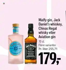 Føtex Malfy gin, Jack Daniel's whiskey, Chivas Regal whisky eller tilbud