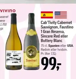 Føtex Cab'Tivity Cabernet Sauvignon, Faustino Sincere Red eller Buttery Blanc tilbud