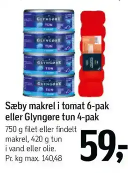 Føtex Sæby makrel i tomat 6-pak eller Glyngøre tun 4-pak tilbud