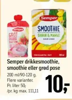 Føtex Semper drikkesmoothie, smoothie eller grød pose tilbud