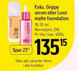 Føtex F.eks. Grippy serum eller Lumi matte foundation tilbud