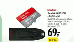 Føtex SanDisk Sandisk 64 GB USB eller SD-kort tilbud