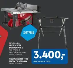 Davidsen MILWAUKEE Bordsav 18 v & MILWAUKEE TSS1000 stativ til bordsav tilbud
