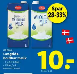 Lidl MILBONA Langtids- holdbar mælk tilbud