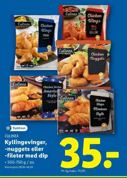 Lidl CULINEA Kyllingevinger, -nuggets eller -fileter med dip tilbud