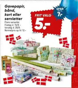 Bilka Gavepapir, bånd, kort eller servietter, DKK 5 tilbud