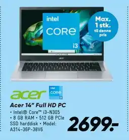 Bilka Acer 14” Full HD PC, DKK 2699 tilbud