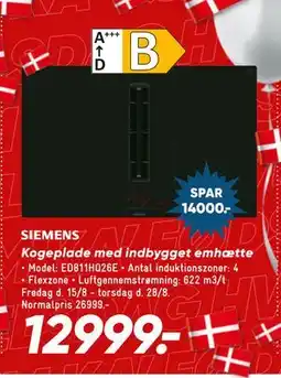 Bilka SIEMENS Kogeplade med indbygget emhætte, DKK 12999 tilbud