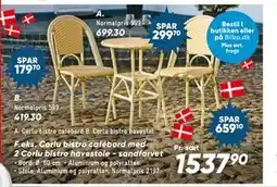 Bilka Corlu bistro cafébord med 2 Corlu bistro havestole - sandfarvet, DKK 1537.9 tilbud