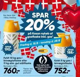 Bilka SPAR 20% på Kosan nykøb af gasflaske inkl. gas tilbud