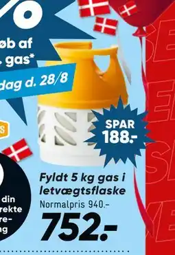 Bilka Fyldt 5 kg gas i letvægtsflaske, DKK 752 tilbud