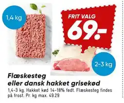 Bilka Flæskesteg eller dansk hakket grisekød, DKK 69 tilbud