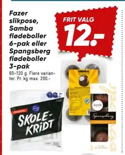Bilka Fazer slikpose, Samba flødeboller 6-pak eller Spangsberg flødeboller 3-pak, DKK 12 tilbud