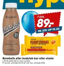 Bilka Barebells eller bodylab bar eller shake, DKK 89 tilbud