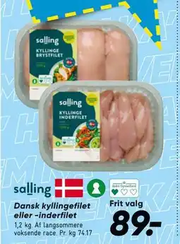 Bilka Dansk kyllingefilet eller -inderfilet, DKK 89 tilbud