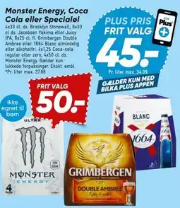 Bilka Monster Energy, Coca Cola eller Specialøl, DKK 50, App-pris tilbud