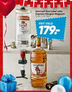 Bilka Smirnoff Red Label eller Captain Morgan Magnum, DKK 179 tilbud