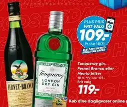 Bilka Tanqueray gin, Fernet Branca eller Menta bitter, DKK 119, App-pris tilbud