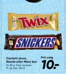 Bilka Carletti skum, Nestle eller Mars bar, DKK 10 tilbud