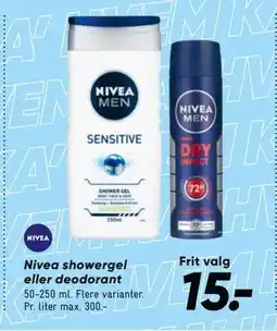 Bilka Nivea showergel eller deodorant, DKK 15 tilbud