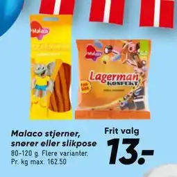 Bilka Malaco stjerner, snører eller slikpose, DKK 13 tilbud