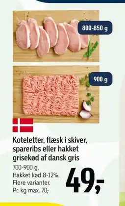 Føtex Koteletter, flæsk i skiver, spareribs eller hakket grisekød af dansk gris, DKK 49 tilbud