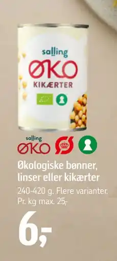 Føtex Økologiske bønner, linser eller kikærter, DKK 6 tilbud