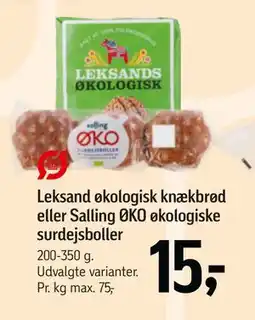 Føtex Leksand økologisk knækbrød eller Salling ØKO økologiske surdejsboller, DKK 15 tilbud