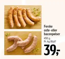 Føtex Ferske oste- eller baconpølser, DKK 39 tilbud