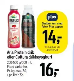Føtex Arla Protein drik eller Cultura drikkeyoghurt, DKK 16, App-pris tilbud