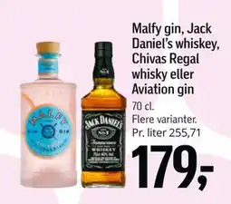 Føtex Malfy gin, Jack Daniel’s whiskey, Chivas Regal whisky eller Aviation gin, DKK 179 tilbud