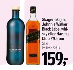 Føtex Skagerrak gin, Johnnie Walker Black Label whisky eller Havana Club 7YO rom, DKK 159 tilbud