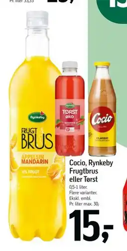 Føtex Cocio, Rynkeby Frugtbrus eller Tørst, DKK 15 tilbud